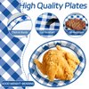 QOUBAI Gingham Oval Paper Plates 11inch Blue and White Checkered Plates and Napkins, Blue and White Plaid Birthday Tableware Outdoor for BBQ Gathering Picnic Blue Boys Theme Party Supplies, 25 Guest