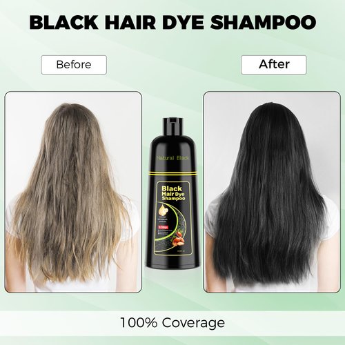 KAISASA Black Hair Dye Shampoo 3 in 1，Argan Natural Herbal Hair Color Shampoo Covers Gray Hair for Women and Men (16.9 fl.oz Black)