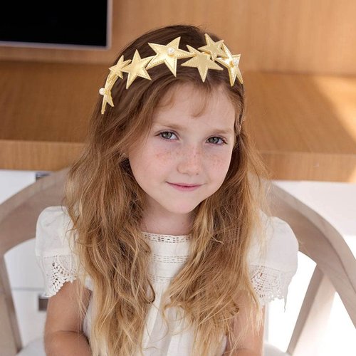 EARENT Gold Star Headband Five-pointed Stars Headpiece Hair Hoop Cute Pearl Hair Band Holiday Party Costume Hair Accessories for Women