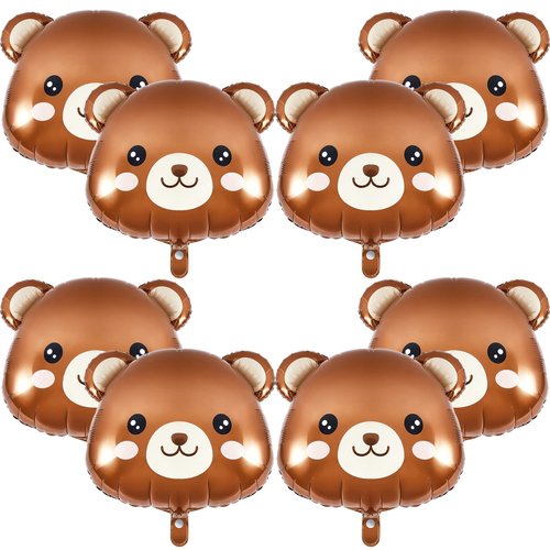 8 Pcs Bear Balloons 21x22 Inch Bear Shaped Animal Balloons Bear Baby Shower Decorations Helium Brown Bear Foil Balloons Bear Head Balloon for Jungle Woodland Animal Farm Safari Theme Party Decoration