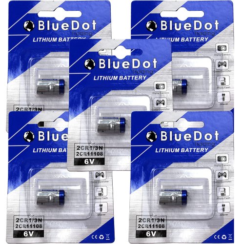 BlueDot Trading Single Pack 2CR1/3N Lithium Cell Battery 6V for Dog Collar, Cameras, Flash Equipment, Calculators, Game Controllers, and More, 5 Packs