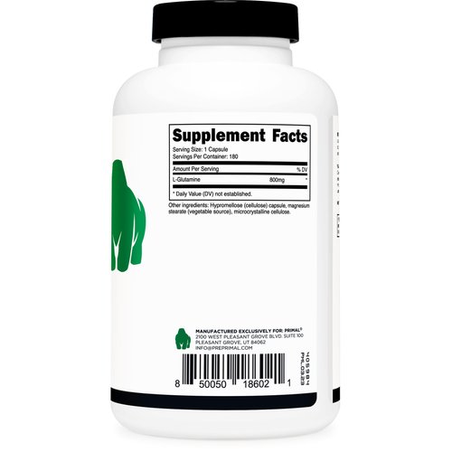 Primal L-Glutamine Capsules (180 Capsules / 800mg Per Serving) | Glutamine Amino Acid Supplement