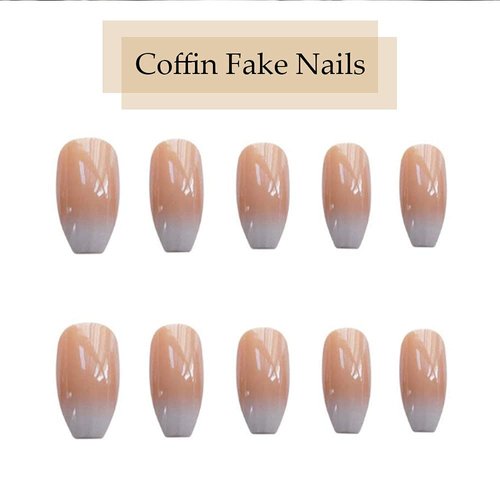 YoYoee Short Press on Nails - Coffin False Nails Acrylic Full Cover Amber Fake Nails Gradient Nails for Women and Girls 24Pcs (Gorgeous5)