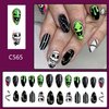 Halloween Press on Nails Medium Almond Fake Nails Full Cover Nightmare Before Christmas False Nails with Designs Halloween Acrylic Nails Glossy Glue on Nails Artificial Nails for Women Girls 24Pcs