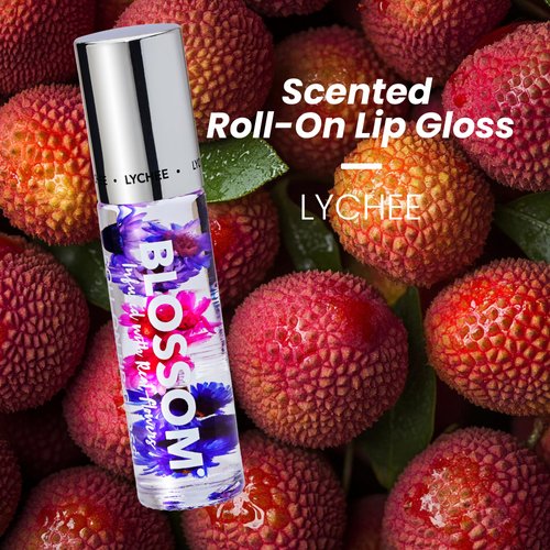 Blossom Scented Roll on Lip Gloss, Infused with Real Flowers, Made in USA, 0.20 fl. oz./5.9ml, Lychee