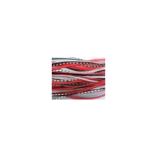 4&quot;-6&quot; Peacock Red, Black, White &amp; Grizzly Feathers Hair Extensions