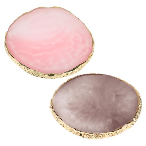 2 PCS Resin Nail Art Palette Nail Mixing Palette, Nail Art Painting Palette, Palette Gold Edge Nail Gel Makeup Display Board(Gray Pink)