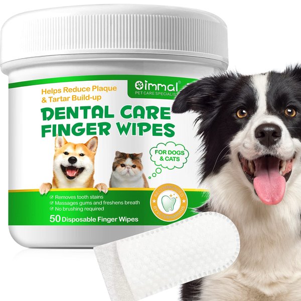 50Pcs Teeth Cleaning Wipes for Dogs & Cats, Dog Breath Freshener Dental Finger Wipes, Dog Dental Care Wipes Helps Wipe Away Plaque & Tartar - Freshens Breath, No-Rinse Dog Finger Toothbrush