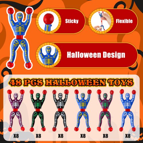 Halloween Party Favors For Kids, 48 PCS Halloween Party Favors Toy Supply, Halloween Novelty Toy, Stretchy Wall Climbers Toy, Trick Or Treating Goodie Bag Filler School Classroom Game Rewards, 6 Color