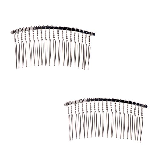 Ruwado 2 Pcs Wedding Veil Hair Side Comb Metal Black Twist Wire Curved Classic French Styling 20 Teeth Hair Pin Clamp for Fine Hair Women Girl DIY Bridal Hair Accessories (Silver)