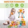 OUWANCH Montessori Toys for Babies 6-12 Months, 4 in 1 Montessori Baby Toys, Soft Baby Teething Toys, Stacking Building Blocks & Rings for Infants, Sensory Bin Toys