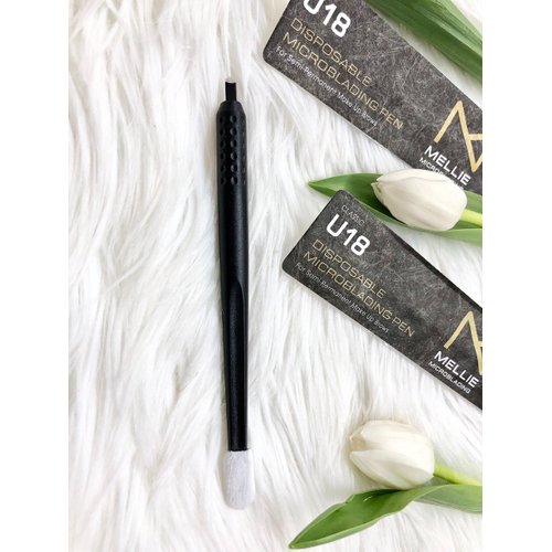 PACK OF 10 - Mellie Microblading Disposable Microblading Pen with Pigment Sponge Disposable Tool For Creating Eyebrows Microblading Supplies (Black, U18 .18mm)