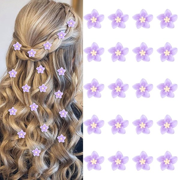 YISSION Mini Lily Flower Hair Clips and Barrettes - 20 Cute Small Bridal Hair Accessories for Girls, Women, and Weddings in Purple