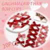 SAWINDA 20PCS Red Mini Hair Bows Gingham Craft Small Bows for Hair Silk Ribbon Hair Bow Clips Cute Bowknot Hair Ribbon Barrettes Hair Clips Accessories for Teens Girls