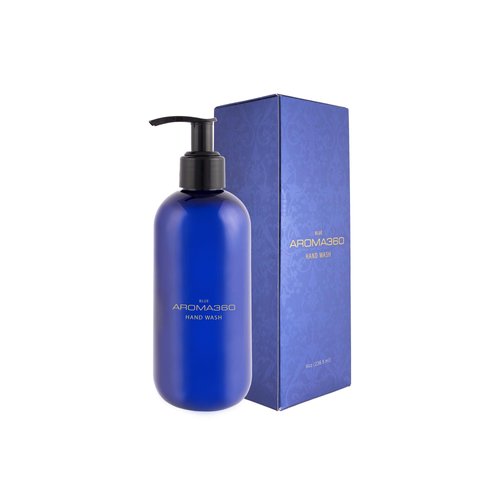 Aroma360 Blue Hand Wash - Liquid Hand Soap & Hand Wash Dispenser - Body Care Products - Hand Soap for Bathroom, Kitchen & Office - Liquid Soap - Scents Include Amber, Santal, Iris & Oud Wood - 8oz