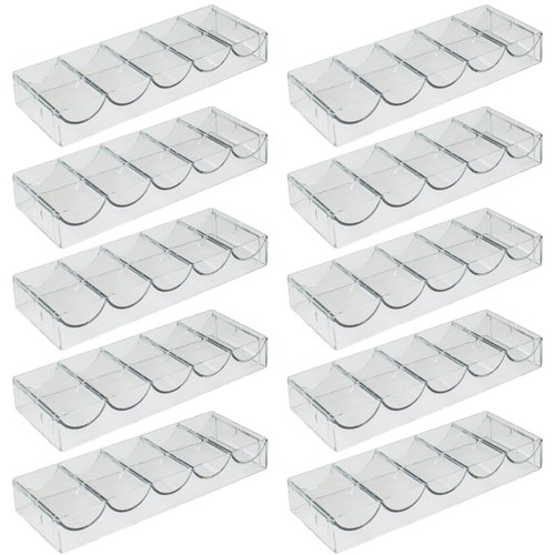 Brybelly Clear Acrylic Poker Chip Tray | for Standard Size Chips & Clay Chips | Each Tray Holds 100 Chips | 10 Trays - No Lids