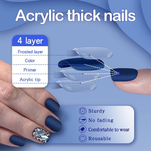 Yivaiks 24 Pcs Yivaiks 24 Pcs Blue nails Short Press on Nails for Women Fake Nails with Glue on Nails Matte stick on nails acrylic nails