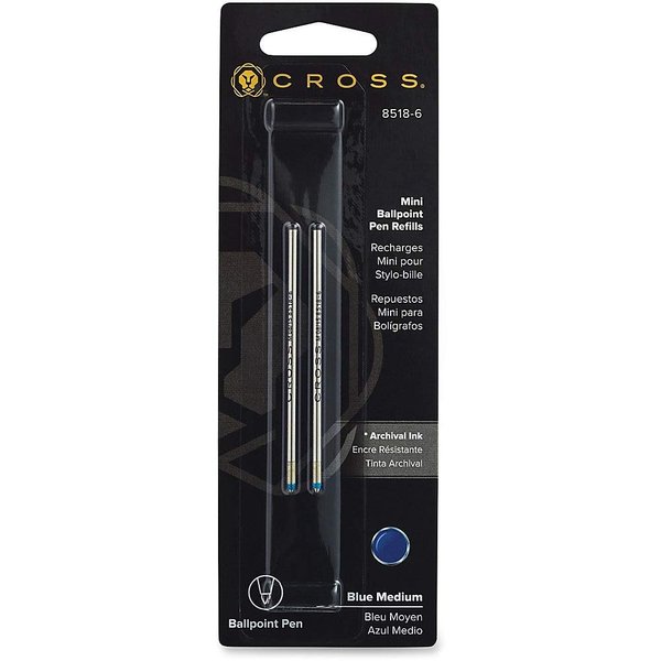 Cross Mini Ballpoint Pen Refill, Medium Point, Blue, 2-Pack (8518-6)