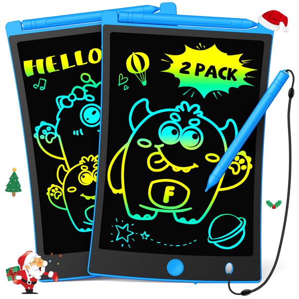 TEKFUN 2 Pack LCD Writing Tablet with Stylus, 8.5in Erasable Doodle Board Mess Free Drawing Pad for Kids, Car Trip Educational Toys Birthday Christmas Gift for 3 4 5 6 7 Girls Boys (2*Blue)