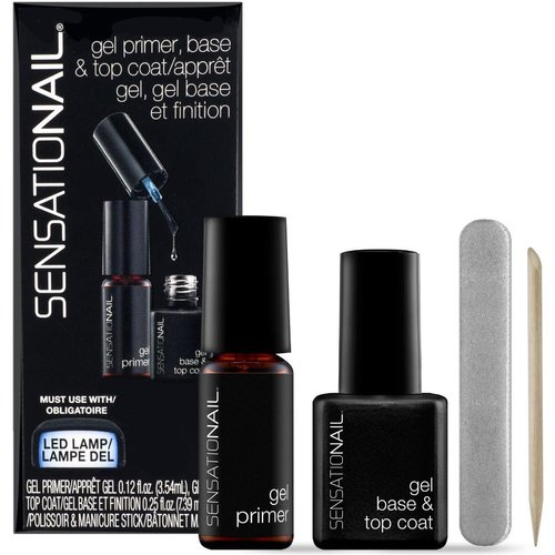 Sensationail Gel Base and Top Coat Nail Polish Kit - For a Long-Lasting Salon Grade Manicure - 4 Piece Set Includes Gel Primer, Base & Top Coat, and Essentials - Lasts Up to 2 Weeks