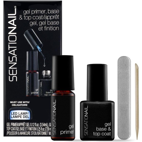 Sensationail Gel Base and Top Coat Nail Polish Kit - For a Long-Lasting Salon Grade Manicure - 4 Piece Set Includes Gel Primer, Base & Top Coat, and Essentials - Lasts Up to 2 Weeks