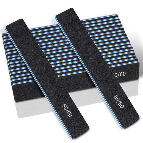 12 Pcs Professional Nail Files, 60/60 Grit Nail Files for Acrylic Nails Gel Nails, Double Sided Emery Board for Nails, Reusable & Washable Coarse Nail File for Home and Salon Use
