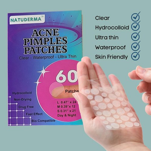NATUDERMA Hydrocolloid Pimple Patches - Salicylic Acid and Tea Tree Oil Patches for Acne Treatment with Popping Tools | Pimple Patches for Face | Acne Patches, 3 sizes, (60count) | Parches para acne