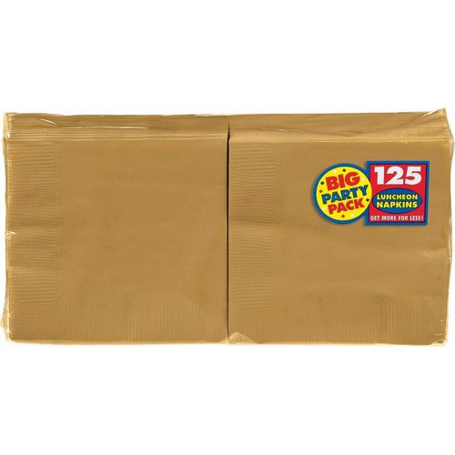 Amscan Gold Big Party Pack Luncheon Napkins Pack of 100, 6 1/2" x 6 1/2"