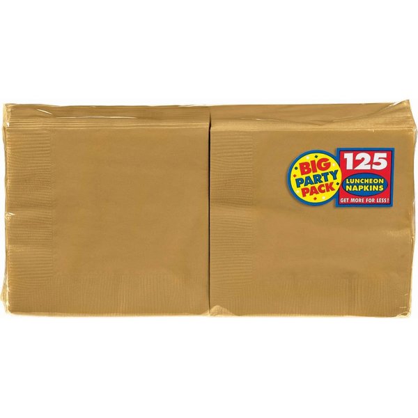 Amscan Gold Big Party Pack Luncheon Napkins Pack of 100, 6 1/2" x 6 1/2"