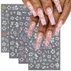 Spring Flower Nail Stickers, 4 Sheets 5D Hibiscus Nail Art Stickers Decals Embossed White Pink Elegant Floral Petal Wavy Line Strip Tropical Leaf Nail Supplies for Women Spring Nail Design Decoration