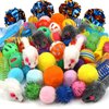 QUOZUO Kitten Toys, 60PCS Cat Balls Springs Toy Set, Sparkle Ball, Cat Mouse Toy, Cat Crinkle Balls, Cat Springs, Cat Ball Toy, Furry Cat Toys Balls Soft Pom Pom Balls