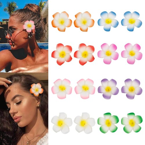 Flower Hair Clips 16PCS Hawaiian Flower Clip Plumeria Hair Clip Cute Hair Clips for Women Girls H...