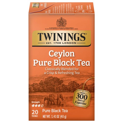Twinings Ceylon Pure Black Tea - A Crisp, Refreshing Black Tea, Formerly Orange Pekoe, Caffeinated Tea Bags, Individually Wrapped, 20 Count