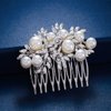 Foyte Crystal Wedding Hair Comb Pearl Bride Headpiece Silver Rhinestone Hair Piece Bridal Side Hair Accessories for Women