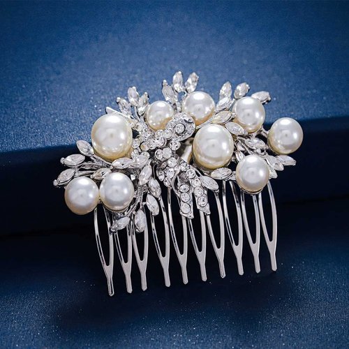 Foyte Crystal Wedding Hair Comb Pearl Bride Headpiece Silver Rhinestone Hair Piece Bridal Side Hair Accessories for Women