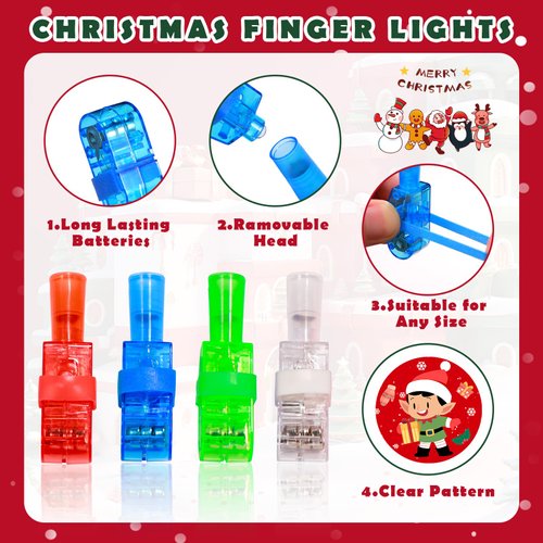 Mikulala 24 Pack Light Up Finger Lights Christmas Party Favors for Kids, Christmas Stocking Stuffers, Glow in The Dark Toys Bulk Christmas Classroom Prizes Non Candy Gift