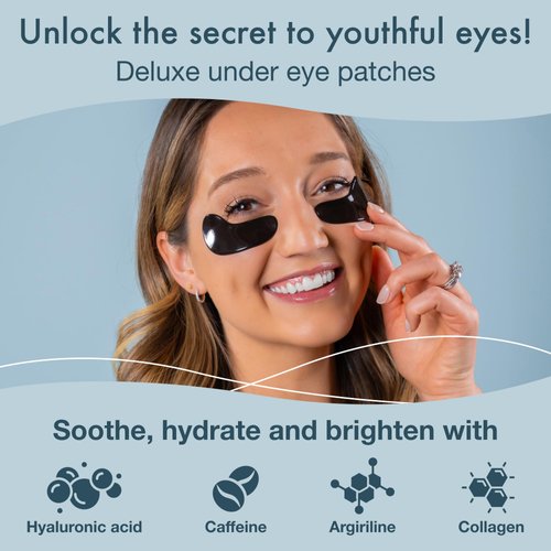 Blue Oasis Under Eye Patches for Puffy Eyes and Dark Circles - 20 Pairs Brightening Black Pearl, Hyaluronic Acid and Collagen Eye Care Gel Pads, Relaxing Self Care and Home Spa Gifts for Women