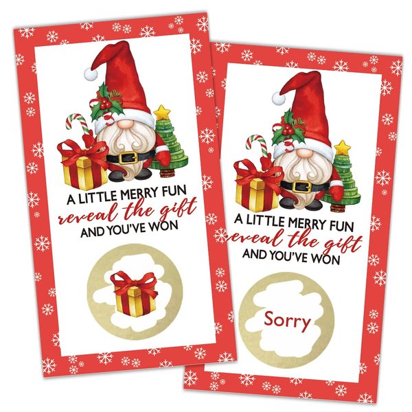 REWIDPARTY Christmas Gnome Party Game Scratch Off Cards（32 PCS） Christmas Party Games Vouchers Christmas Holiday Games Supplies Festive Raffle Tickets Funny Activity for Groups Kids Teens Adults