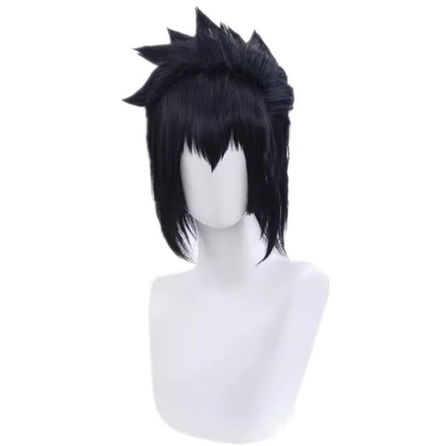 NiceLisa Black Short Fluffy Men's Role Sasuke Uchiha Cosplay Costume Wig with Bangs (not styled)