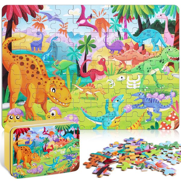YOGEON Puzzles for Kids Ages 4-6, 3-5,100 Piece Dinosaur Puzzles for Toddler 2-4,Floor Puzzle Age 5-7 Children Learning Preschool Educational Puzzles Toys for Boys and Girls