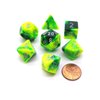 Polyhedral 7-Die Gemini Dice Set - Green-Yellow with Silver