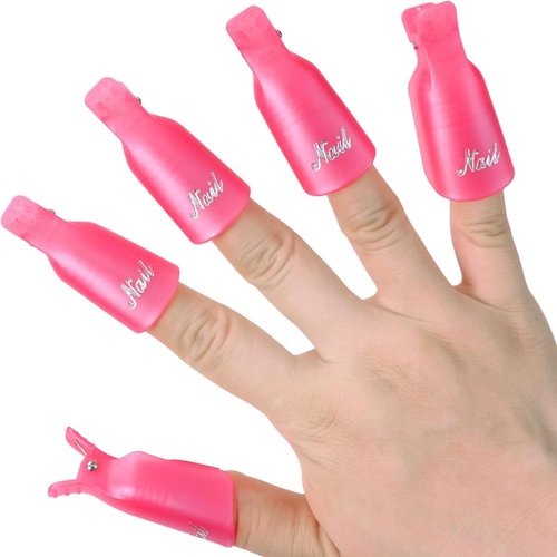 10pc Plastic Acrylic Nail Art Soak Off Cap Clip UV Gel Polish Remover Wrap Tool Gel Nail Polish Remover Clips for Fingernail Removal Soak Off Clips Wrap Cleaner Cap Clip(Pink)