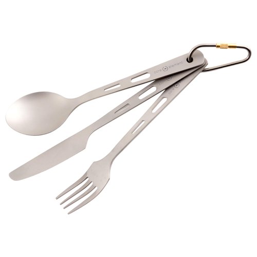 Core Element Titanium Three-piece Utensil Set Fork Knife Spoon Bushcraft Outdoor Ultralight Portable Open Campfire Flatware for Camping Backpacking (Pack of 1)