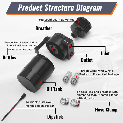 muge racing Universal Oil Catch Can Tank Kit Polish Baffled Reservoir with Breather Filter with 3/8" Fuel Line,Aluminum,Black,400ml