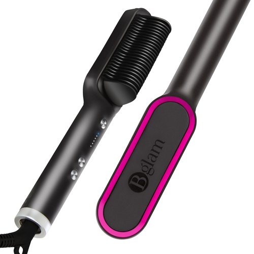 Hair Straightener Brush, Anti-Scald Straightening Comb for Women, Fast-Heating Ionic Hair Tool with 6 Adjustable Heat Temps Control, 30s Quick Heat Up & 20-Minute Auto-Off Safety Feature, Black