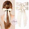 2PCS Silky Satin Hair Bows Hair Clip Beige Hair Ribbon Ponytail Holder Accessories Slides Metal Clips Hair Bow for Women Girls Toddlers Teens Kids