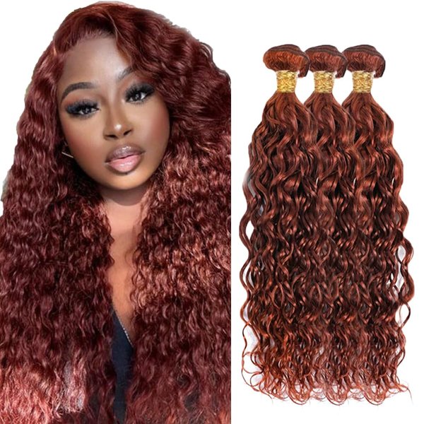 Color #33 Bundles Reddish Brown Human Hair 3 Bundles 30 32 34 Inch Unprocessed Virgin Color #33 Bundles Human Hair Weave Double Weft Copper Brown Bundles Human Hair Extensions
