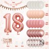 18th Birthday Decorations Retro Pink Rose Gold,18th Birthday Balloons,Happy 18th Birthday Banner with Cake Toppers Number 18 Balloons Confetti Balloons for Girls Women Birthday Party Decorations