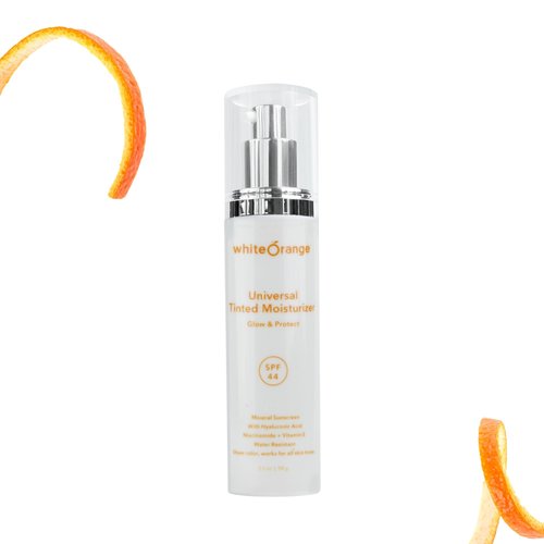 White Orange Premium Tinted Moisturizer with SPF 44 Universal Tint All-in-One Mineral/Physical Face Sunscreen for All Skin Types Broad Spectrum Protection Against UVA/UVB Rays Dermatologist Tested