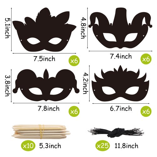 WATINC 24pcs Mardi Gras Halloween Scratch Masks for Kids, Carnival Prom Art Craft Kit, Masquerade Party DIY Magic Color Scratch Paper Mask, Costumes Dress Up Scratch Off Cards Supplies